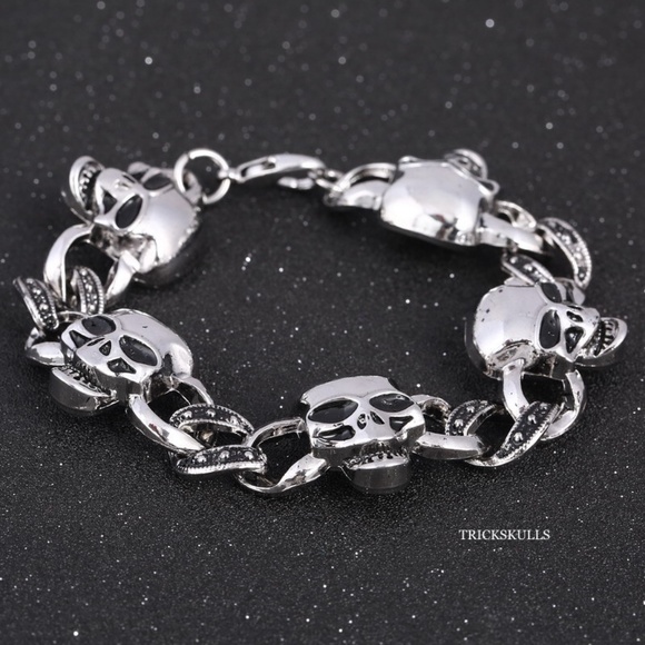 Skull Link Chain Bracelet Classic Retro Gothic Punk Skulls Streetwear New! - Picture 8 of 11